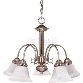 60/181 Ballerina 5 Light 24" Chandelier with Alabaster Glass Bell Shades in Brushed Nickel