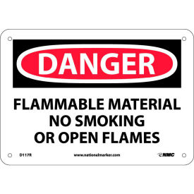 Signs w/ Safety Message, Flammable Material No Smoking, 1-1/4 Mil Thick, 10"W x 7"H