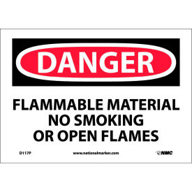 Signs w/ Safety Message, Flammable Material No Smoking, 1/10 Mil Thick, 10"W x 7"H