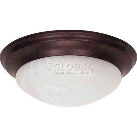 2 Light-Ceiling-Flush Mount with Alabaster Glass, Old Bronze, 14"W X 5.5"H