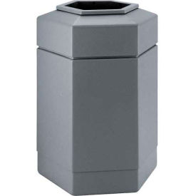 Open Top Hex Waste Container, Gray, 30-Gallon