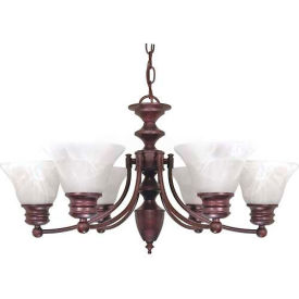 60/358 Empire 6 Light 26" Chandelier w/ Alabaster Glass Bell Shades Old Bronze