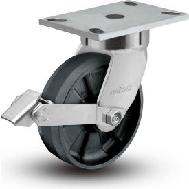 6 Series Swivel Plate Caster - Nylon Tread Lock Brake 6" Dia. 1200 lb