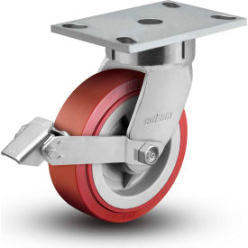 6 Series Swivel Plate Caster 6" Polyurethane With Brake 6" Dia. 900 Lb.