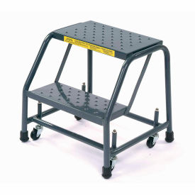 Perforated 16"W 2 Step Steel Rolling Ladder 10"D Top Step