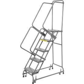 Perforated 24"W 5 Step Steel Rolling Ladder 14"D Top Step.