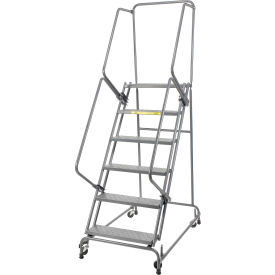 Perforated 24"W 6 Step Steel Rolling Ladder 14"D Top Step- Lock Style A