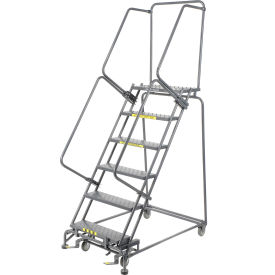 Perforated 24"W 6 Step Steel Rolling Ladder 14"D Top Step- Lock Style B