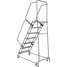 Perforated 24"W 7 Step Steel Rolling Ladder 14"D Top Step- Lock Style A