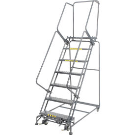 Perforated 24"W 7 Step Steel Rolling Ladder 14"D Top Step- Lock Style B