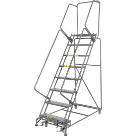 Perforated 24"W 8 Step Steel Rolling Ladder 14"D Top Step