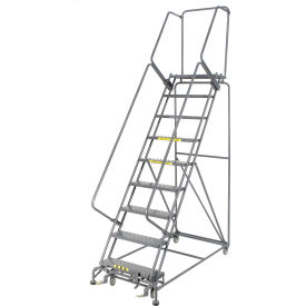 Perforated 24"W 9 Step Steel Rolling Ladder 14"D Top Step