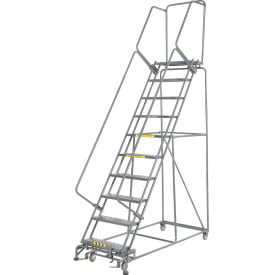 Perforated 24"W 10 Step Steel Rolling Ladder 14"D Top Step