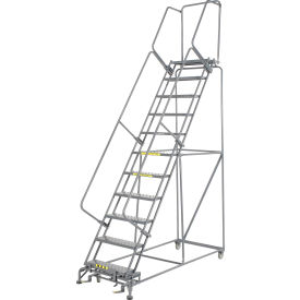 Perforated 24"W 11 Step Steel Rolling Ladder 14"D Top Step