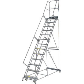 Perforated 24"W 13 Step Steel Rolling Ladder 14"D Top Step