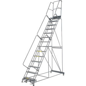 Perforated 24"W 14 Step Steel Rolling Ladder 14"D Top Step