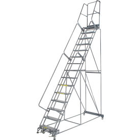 Perforated 24"W 15 Step Steel Rolling Ladder 14"D Top Step