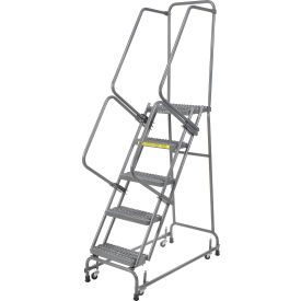Grip 16"W 5 Step Steel Rolling Ladder 14"D Top Step