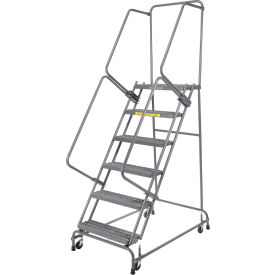 Grip 16"W 6 Step Steel Rolling Ladder 14"D Top Step