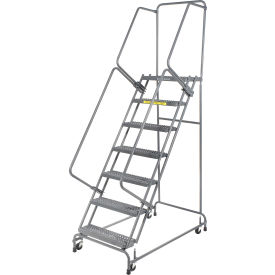 Grip 16"W 7 Step Steel Rolling Ladder 14"D Top Step
