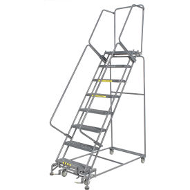 24"W 8 Step Steel Rolling Ladder 14"D Top Step
