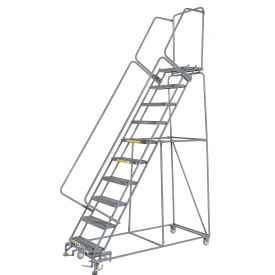 24"W 10 Step Steel Rolling Ladder 14"D Top Step
