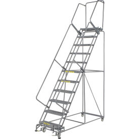 24"W 11 Step Steel Rolling Ladder 14"D Top Step