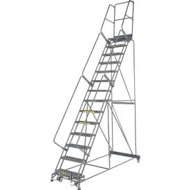 24"W 14 Step Steel Rolling Ladder 14"D Top Step