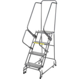 Perforated 16"W 4 Step Steel Rolling Ladder 21"D Top Step