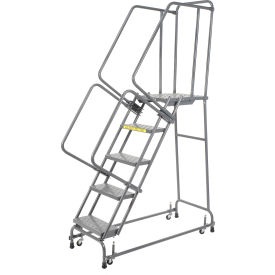 Perforated 16"W 5 Step Steel Rolling Ladder 21"D Top Step