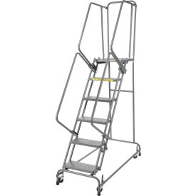 Perforated 24"W 6 Step Steel Rolling Ladder 21"D Top Step- Lock Type A