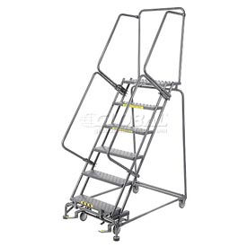 Perforated 24"W 6 Step Steel Rolling Ladder Top Step Lock Type B