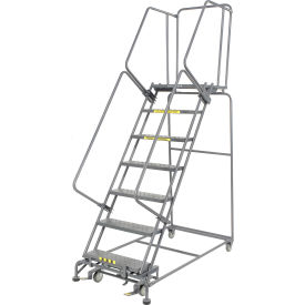 Perforated 24"W 7 Step Steel Rolling Ladder 21"D Top Step- Lock Type B