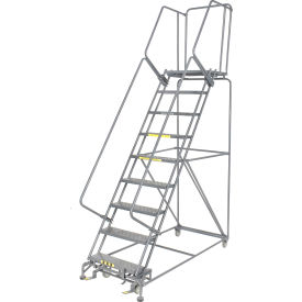 Perforated 24"W 9 Step Steel Rolling Ladder 21"D Top Step