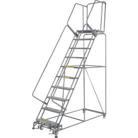 Steel Perforated 10-Step Rolling Ladder, Gray, 32" x 80" x 100"