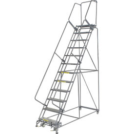 Perforated 24"W 12 Step Steel Rolling Ladder 21"D Top Step