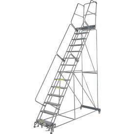 Perforated 24"W 14 Step Steel Rolling Ladder 21"D Top Step
