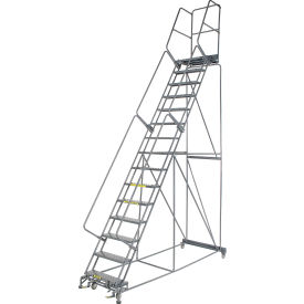 Perforated 24"W 15 Step Steel Rolling Ladder 21"D Top Step