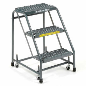 16"W 3 Step Steel Rolling Ladder 20"D Top Step