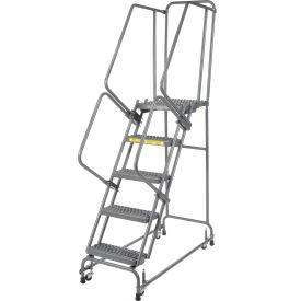 Grip 16"W 5 Step Steel Rolling Ladder 21"D Top Step