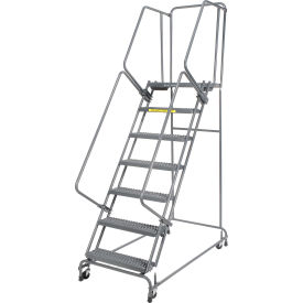 Grip 16"W 7 Step Steel Rolling Ladder 21"D Top Step