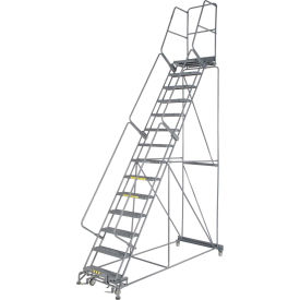 24"W 14 Step Steel Rolling Ladder 21"D Top Step