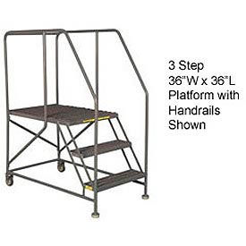 Mobile 3 Step Steel Work Platform Ladder With Handrails - 36"W X 36"L