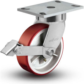 6 Series Swivel Plate Caster Polyurethane With Brake 8" Dia. 1500 Lb