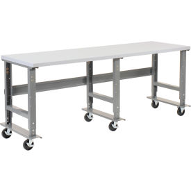 Extra Long Mobile Workbench, 96x30", Adjustable Height, Laminate Square Edge