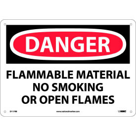 Signs w/ Safety Message, Flammable Material No Smoking, 1-1/4 Mil Thick, 14"W x 10"H