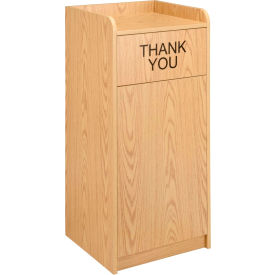 Wooden Waste Receptacle with Tray Top, 36 Gallon, Oak