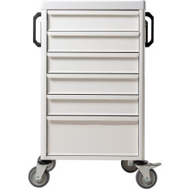 Medication Cart with 6 Drawers and Metal Dividers, White