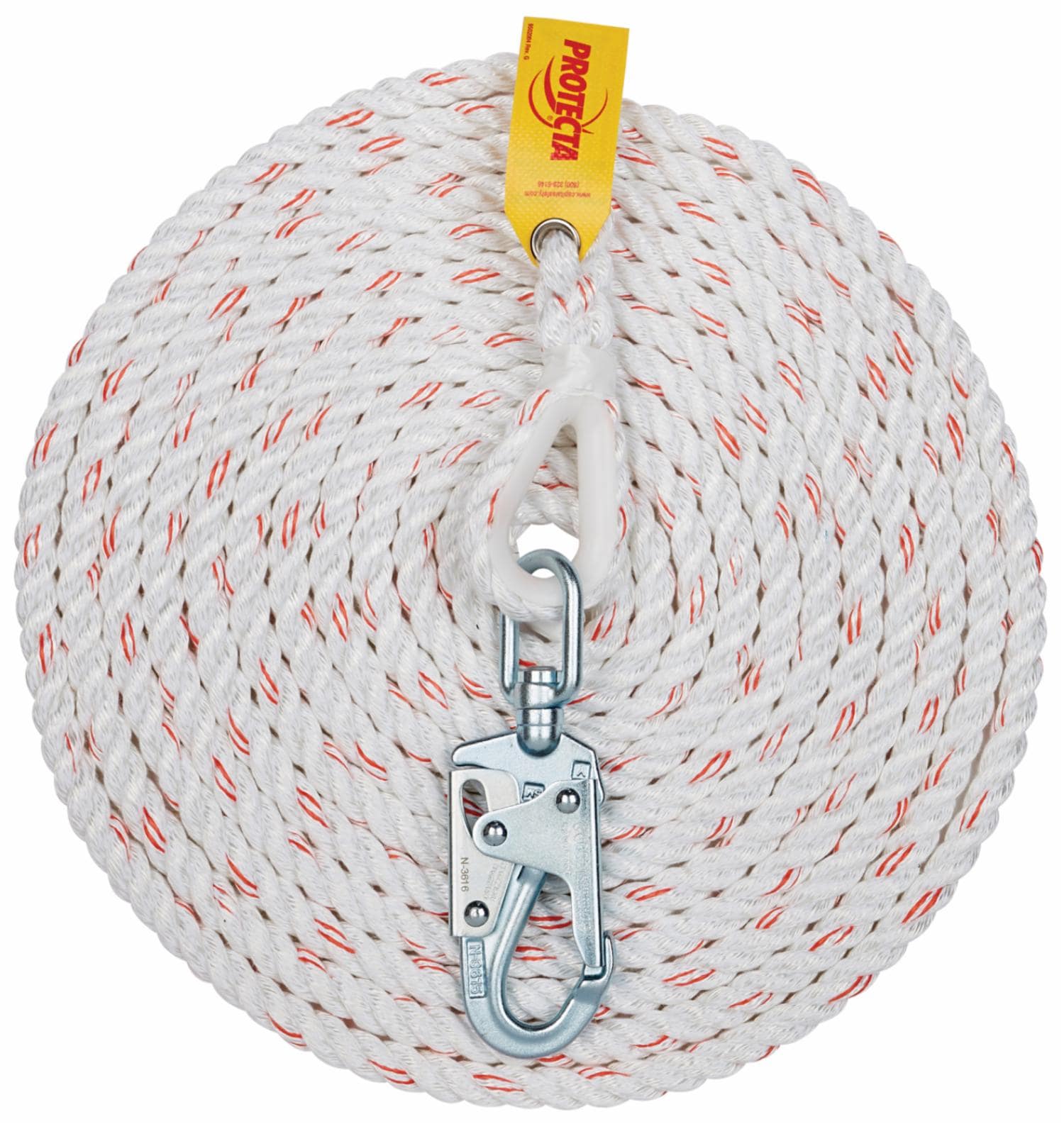 3M Protecta 50 ft Rope Lifeline with Swivel Snap Hook, 5/8 in Polyester Blend, White