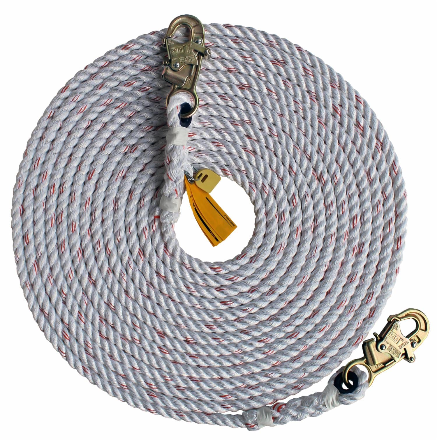 3M DBI-SALA 100 ft Rope Lifeline, Snap Hook Both Ends, 5/8 in Polyester/Polypropylene